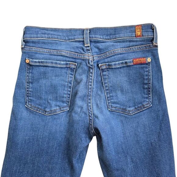 7 for All Mankind Ankle Skinny Jeans Womens 27 Blue Denim Frayed Zip Fly Stretch - Picture 7 of 8